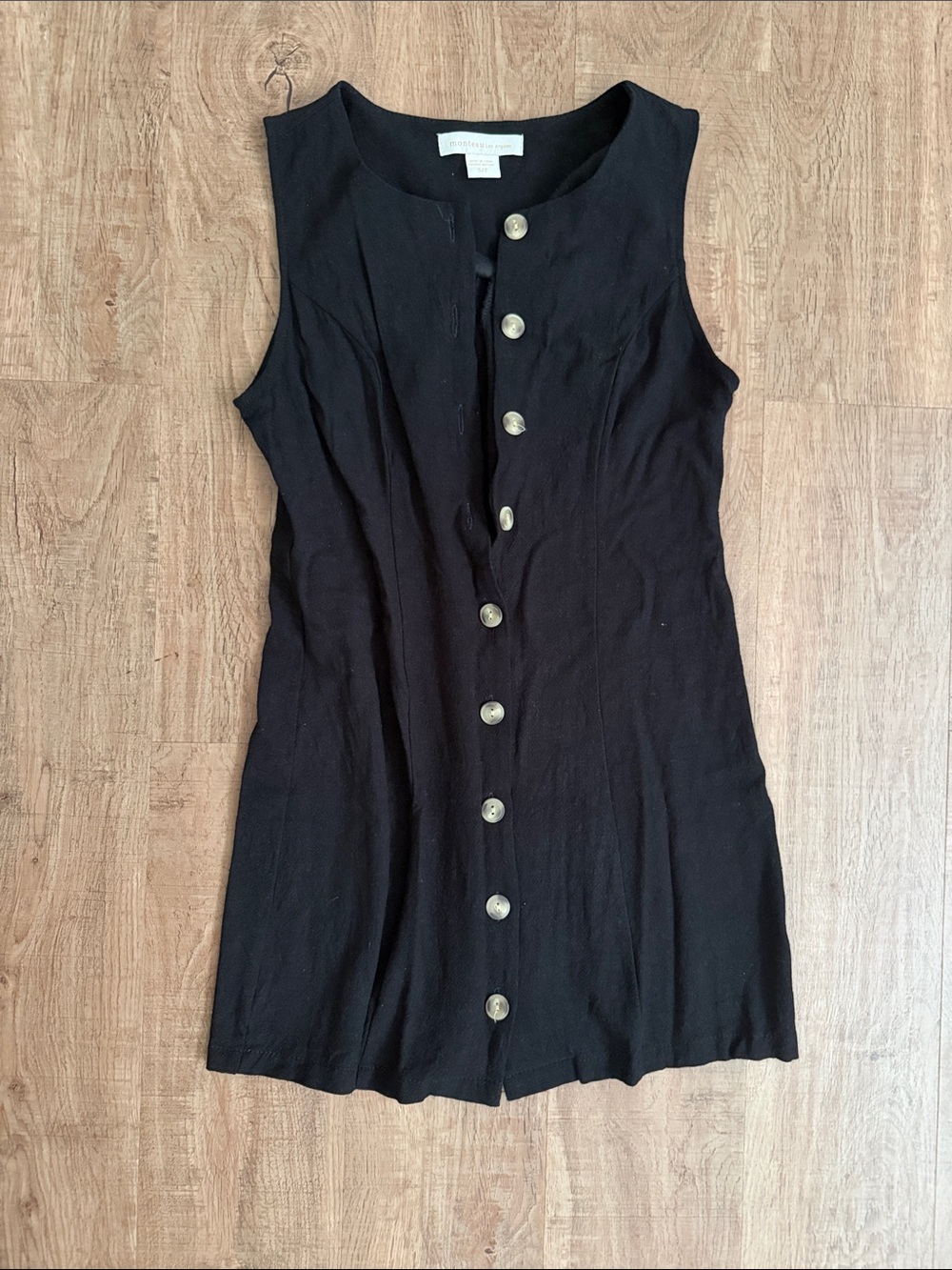 Monteau Black Sleeveless Button-Front Mini Dress